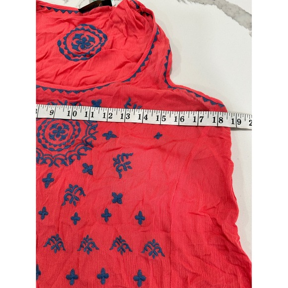 THML Embroidered Tank Top Sleeveless Blouse Coral Blue Medallion Bohemian Medium - Picture 6 of 7